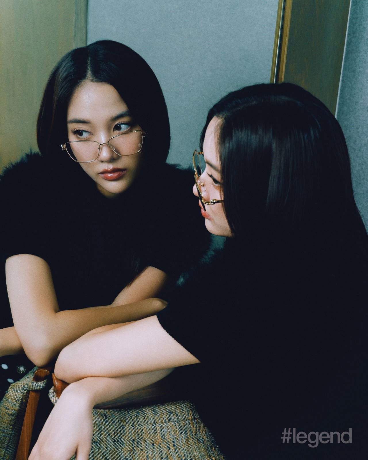 Navy fluffy top_Prada, Black white dotted brief_Maje, Grey knee socks_Miu Miu, Black Lisbeth ballet flats_Repetto, Cartier square frame glasses_Cartier