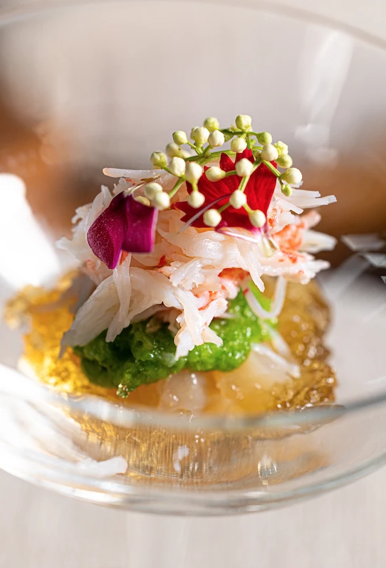 Snow Crab, Seafood with Miso Sauce and Crab Jelly.