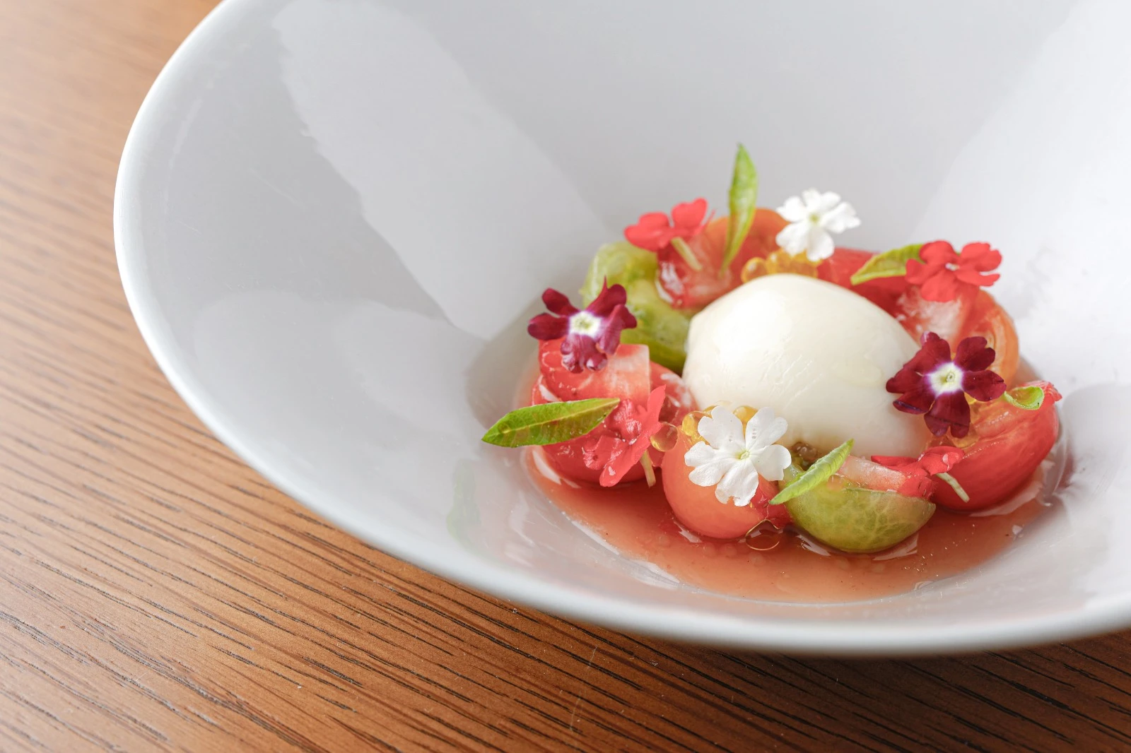  Heirloom Tomato, Strawberry, and Soymilk ‘Burrata’ Rose 