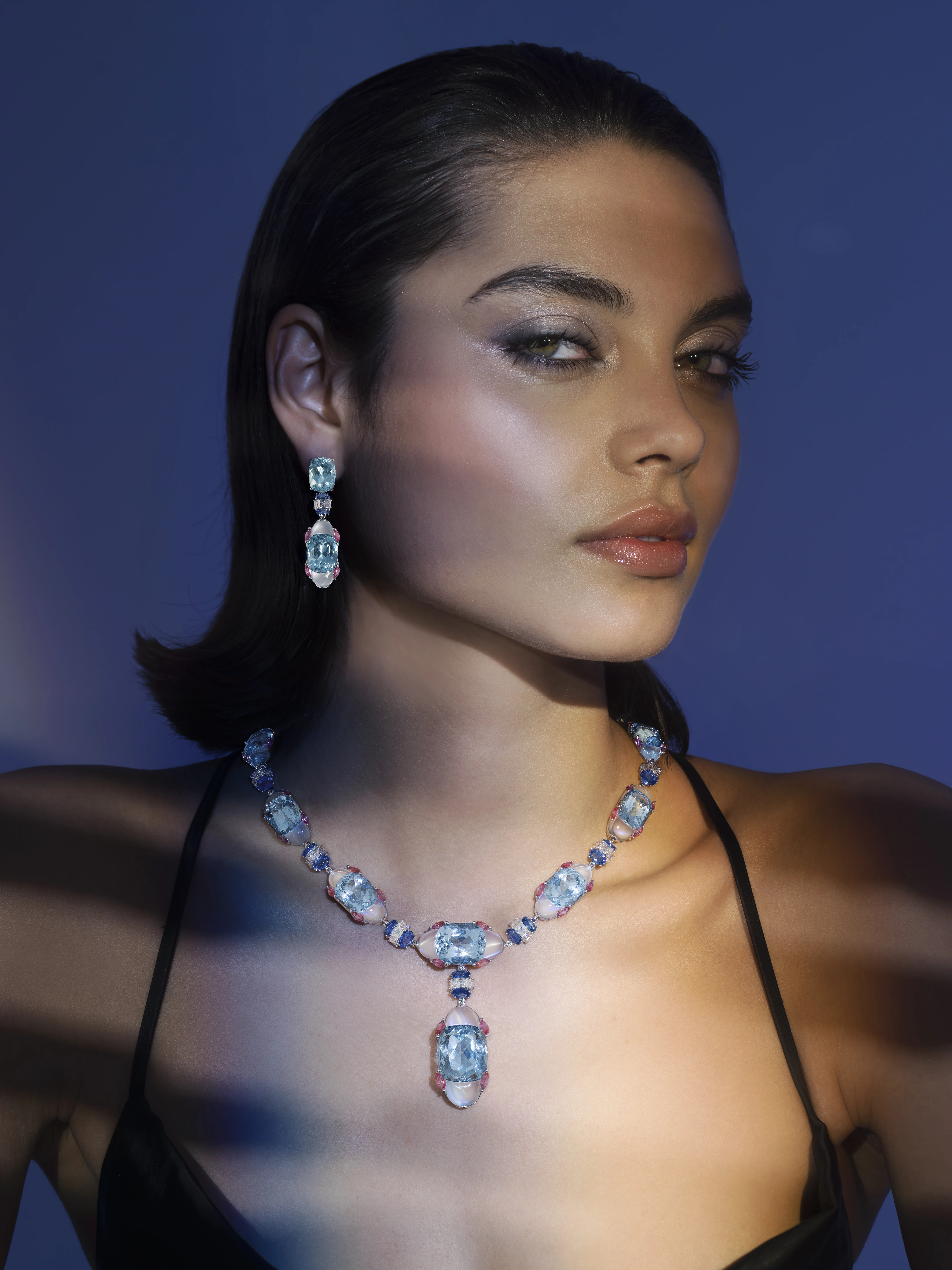 'Lirya' Aquamarine, Moonstone and Diamond Set