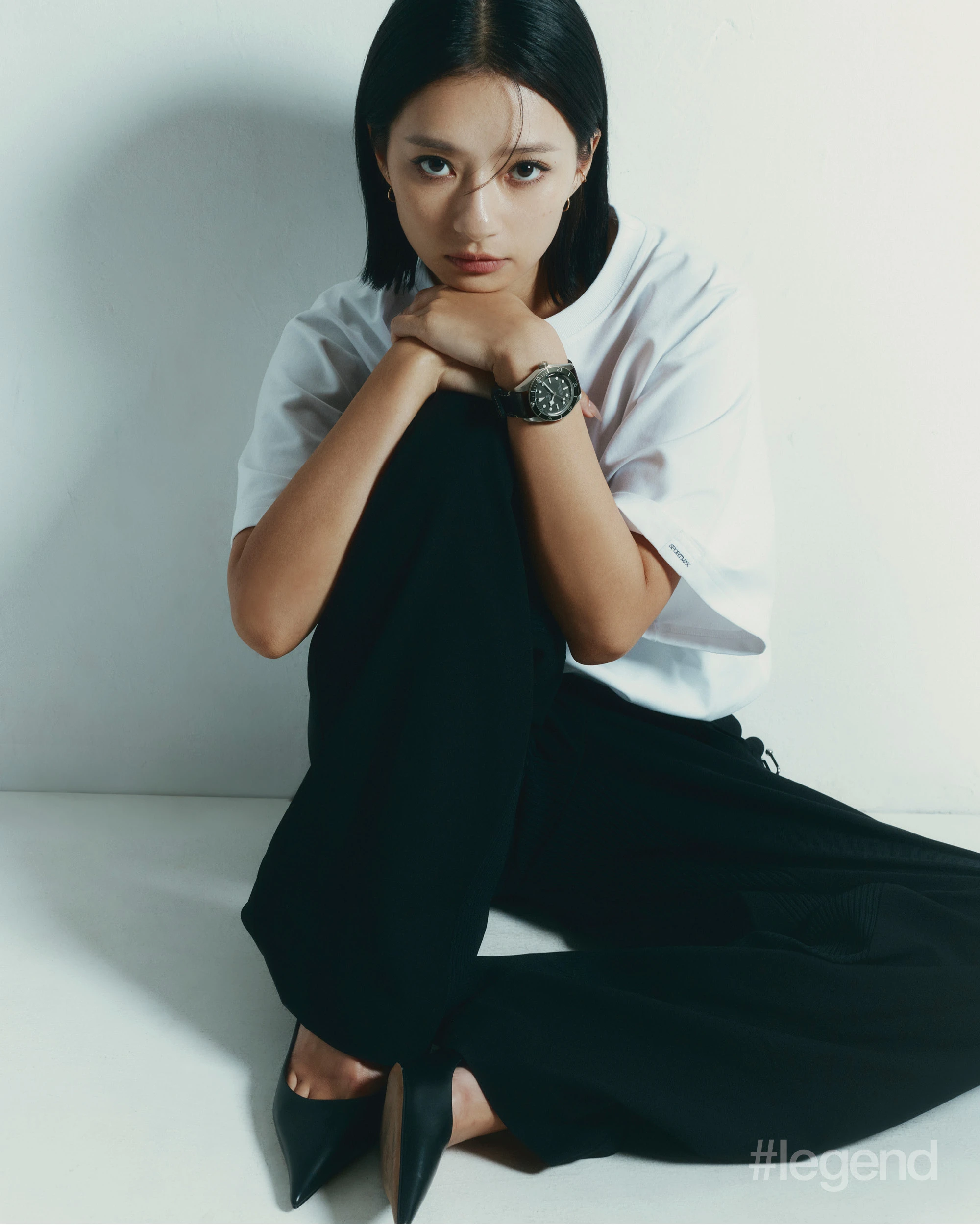 Tudor Black Bay 58 925, 39mm _ Tudor; White t-shirt and black pants _ Sportmax