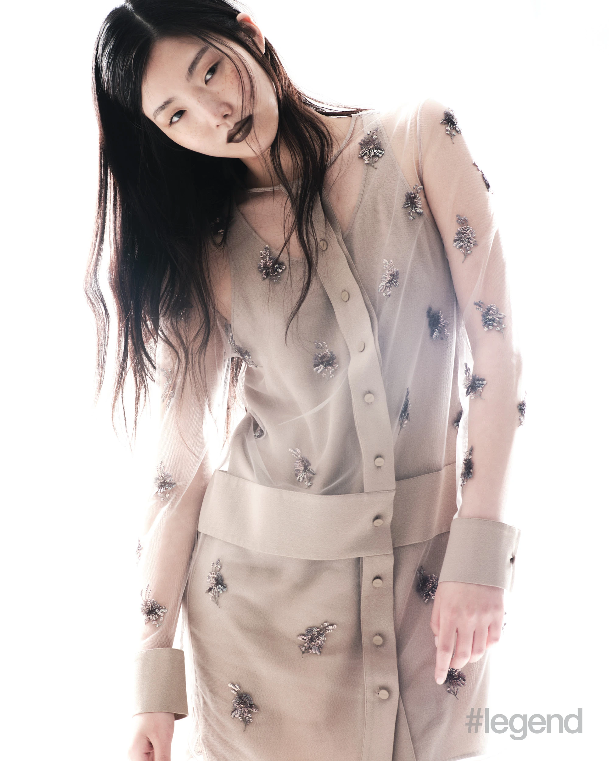 Beige embellished shirt dress _ Fendi
