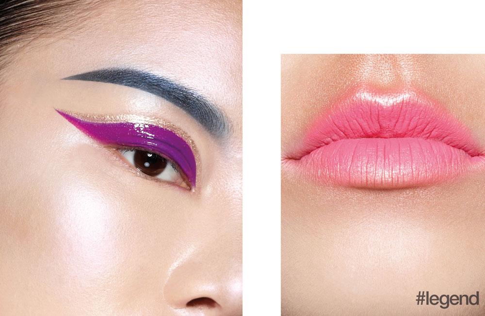 Left: Eyeshadow _ Make-Up Atelier Florescent Pigment in PF5 Violet | Eyeliner _ Popstar Cosmetics Mesmerise Mousse Eyeshadow in Entrap | Face _ IPSA Face Color Designing Palette | Brow _ NYX Ultimate Shadow Palette in Smokey & Highlight; Right: Lips _ Popstar Cosmetics Lipstick in Venus | Skin _ NYX Duo Chromatic Illuminating Powder in Lavender Steel and Twilight Tint